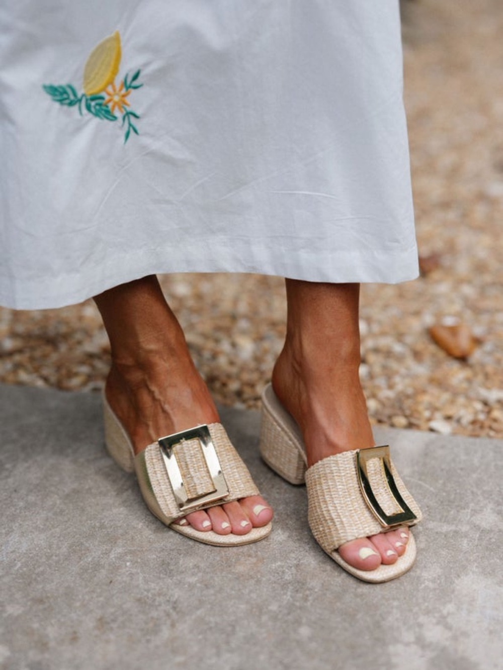 These three idania block heels natural